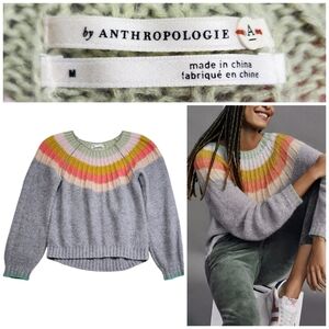 ANTHROPOLOGIE Colleen Pullover Alpaca Wool Blend Sweater Medium Rainbow Gray